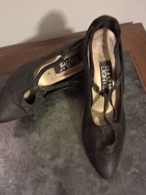 Black Pointed-Toe T-Strap Heels